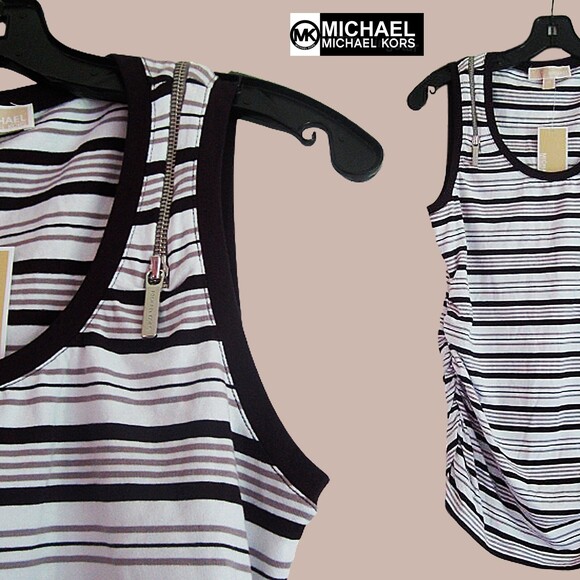 MICHAEL Michael Kors NEW CONCRETE Stripe Zip Shoulders Tank M - Picture 3 of 11